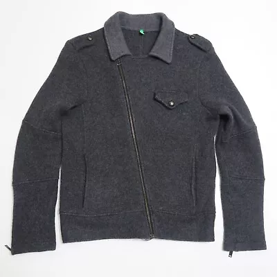 United Colors Of Benetton Moto Jacket Mens S Gray Knit Asymmetric Zip Wool Blend • $43.99