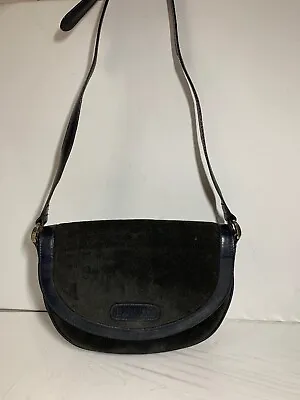 Vintage Lanvin Blue Black Leather Accordion Shoulder Bag Handbag Crossbody Purse • $108