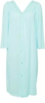 Miss Elaine Essentials Short Button Front Tricot Robe NWT Size S  Seafoam • $22