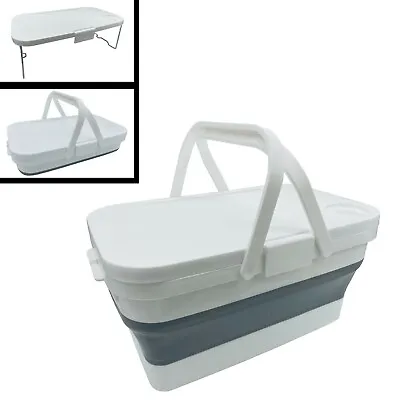 COLLAPSIBLE FOLDING  PICNIC BASKET With TABLE TOP LID Caravan Camping Motorhome • £21.99