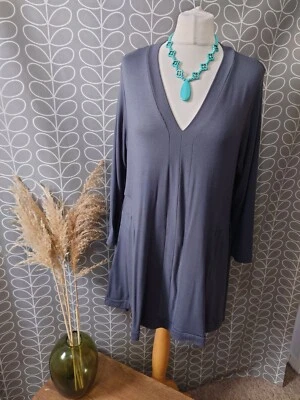 £14.99 • Buy Yong Kim Tunic Top Grey Draped Oversized Pockets Size 14 Vneck