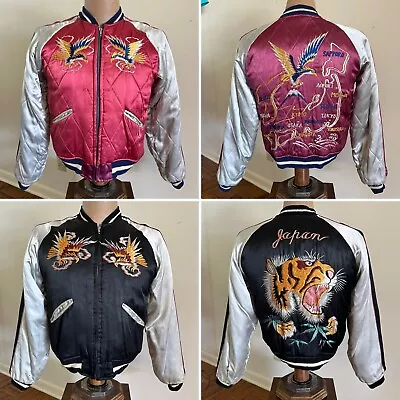 50s Vtg Japan Reversible Sukajan Souvenir Jacket Satin Embroidered Tiger Eagle • $355