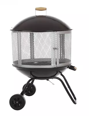 Portable Wheeled Patio Fireplace Warmer Round Wood Fire Pit Outdoor Heater • $105.98