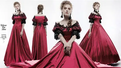 PUNK RAVE Victorian Vintage Palace Red Long Dress Christmas Halloween Party • $144.66