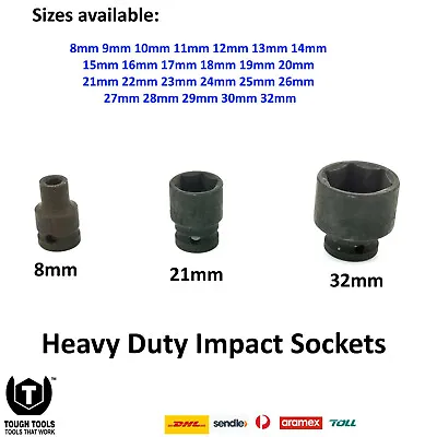 1/2  Dr Impact Socket Heavy Duty CR-MO 1/2  Dr Impact Sockets 8 - 32mm  • $13.95