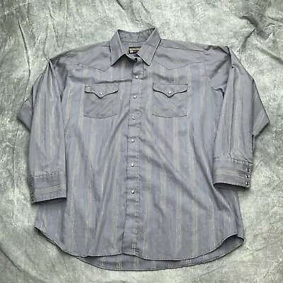 Panhandle Slim Shirt Mens 17.5x35 Gray Gold Metallic Stripe Snap Western Cowboy • $18.38