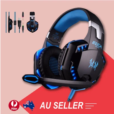$38.56 • Buy 3.5mm Gaming Headset Mic Blue LED Headphones Stereo For Laptop PS3 Xbox One