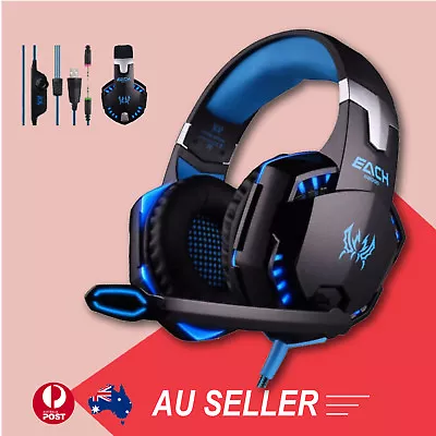 3.5mm Gaming Headset Mic Blue LED Headphones Stereo For Laptop PS3 Xbox One • $36.42