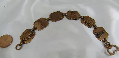 Vintage Solid Copper Stamped NATIVE AMERICAN Symbols Concho Link Bracelet • $18