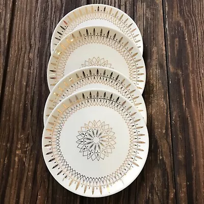 Vintage China Dessert Plates Gold Geometric MCM Set Of 4 Wedding Boho Mid Cent • $17