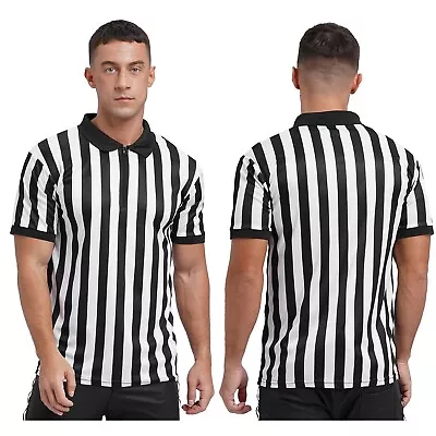Mens Striped T-shirt Umpire Referee Shirt Quick-drying Jersey Volleyball Tops • $11.71