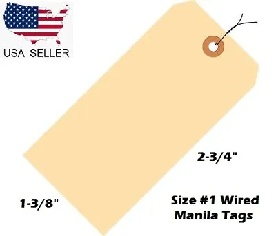 Size 1 Manila Inventory Shipping Hang Tags With Wire 2 3/4  X 1 3/8  Wired Tags • $0.99