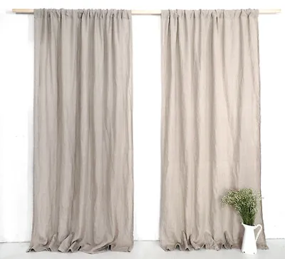 $91.49 • Buy Pair Of Vintage 100% French Linen Flax Curtain,Window Panel, 53'w X 3 Lengths