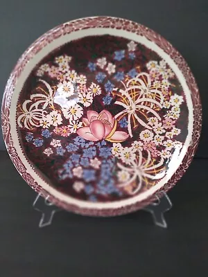 LEI LANI Round Platter 12  Multi-Color Flowers Blue Pink White ~ Made In The USA • $128.60