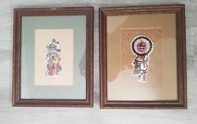 Vintage Kweo Kachina Wolf & Tawa Sun Kachina  Embroidery Applique Wall Pictures • $47