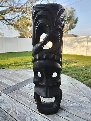 Large Vintage Tiki Mask Hand Carved Wood  Hanging Mid Century Hawaiian • $99