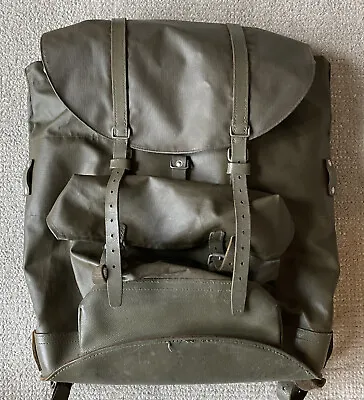 Vintage Swiss Army Rubberized Mountain Military Rucksack Backpack Leather Straps • $105.40