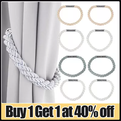 2X Magnetic Curtain Tiebacks Tie Backs Buckle Clips Weave Rope Holdbacks Home • £6.35