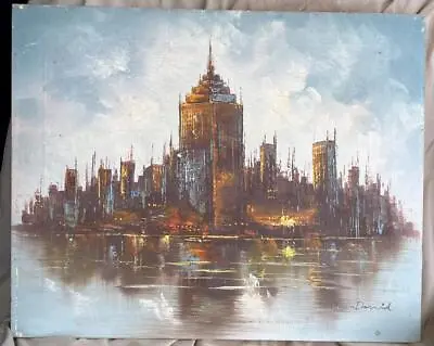 Vintage Modernist Expressionist Cityscape Landscape Art Oil Painting Buildings • $101.25