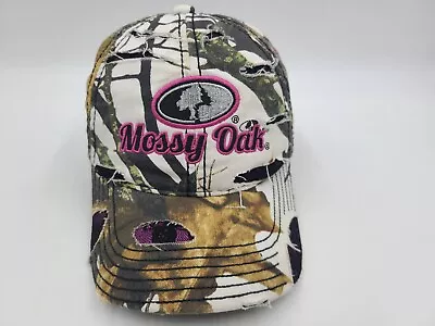 Women Mossy Oak Camo Distressed Adjustable Hat Cap Hunt Fish Baseball White Pink • $11.99