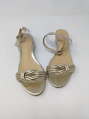 $118 • Buy Alexandre Birman Gold Leather Low Heel Sandals Size 40.5 Eu/ 9_9.5 Us
