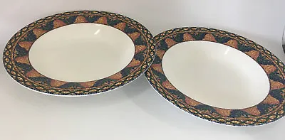 2 Mikasa Sao Paulo Large Rim Soup Bowls Geometric Colorful Mosaic Ultima HK700 • $15.65