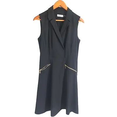 VICKY TIEL Womens Collared Sleeveless Black Tuxedo/Jacket Style Dress Lined Sz 6 • $78