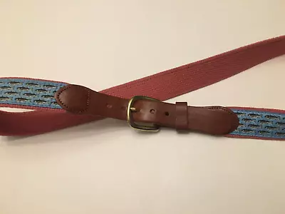 Leather Man Ltd Striped Bass Fish Belt 38 Preppy Ribbon Leather Brass Buckle Usa • $25.55