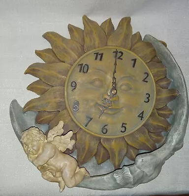 Vtg Htf Rare Sun Man Moon Rays Cherub Sleeping Nursery Wall Clock Unique *Read* • $98