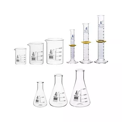 Chemistry Lab Glassware Set 9 Pieces - Includes 3 Beakers 3 Erlenmeyer Flas... • $64.62