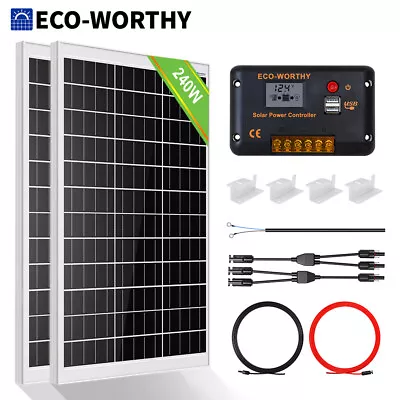 ECO-WORTHY 240W Watt 12Volt Mono Solar Panel Kit Battery Charger Caravan Shed RV • £135.99