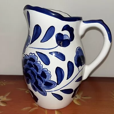 Vintage Ceramic Water Pitcher Colbolt Blue And White Jay Import • $15