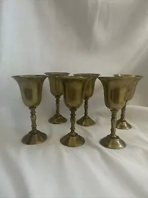 Vintage Brass Cordial Wine Goblets Set Of 6 Made In India Distinction 4” Tall • $19.99