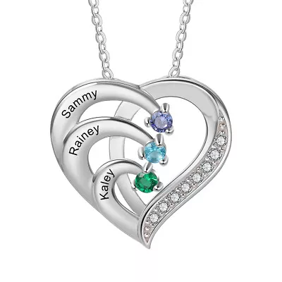 Personalized 6 Family Name Birthstone Heart Necklace 925 Silver Mother's Jewelry • $21.12