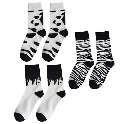  3 Pairs Tube Socks Cow Print Animal Ankle Running For Men Thermal • £9.75