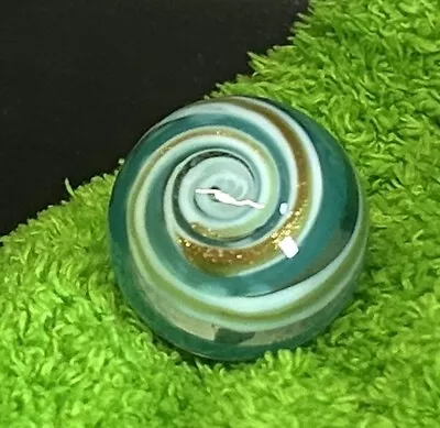 Art Glass Contemporary Handmade Marble 1.14  Blue White Gold Lutz Swirl • $24.95