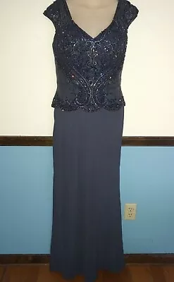 MONTAGE Mon Cheri Womens Size 12 Beaded Gown Dress Slate Blue Mother OfThe Bride • $110