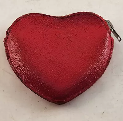 Heart Coin Purse Leather Zip Top Vintage Red England 1950s 1960s Change Holder • $28