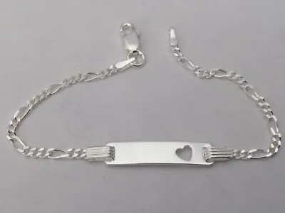 New Real 925 Sterling Silver Heart I.D Identity Christening Figaro Baby Bracelet • £15