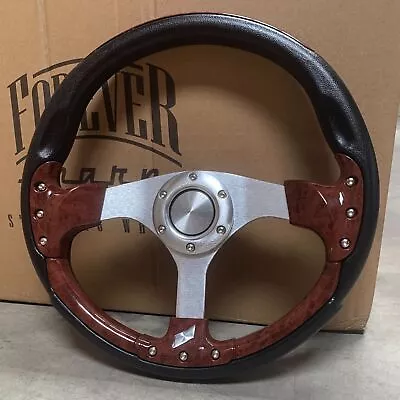 14  Burlwood Brown & Black Grip Golf Cart Steering Wheel - 6 Hole Universal • $47.45