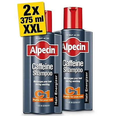 Alpecin Caffeine Shampoo C1 XXL 2x 375ml Natural Hair Growth Shampoo For Men • £15.95