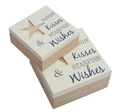 Set 2 Storage Box Sandy Kiss Starfish Wishes Box Home Seaside Nautical Keepsake • £12.99
