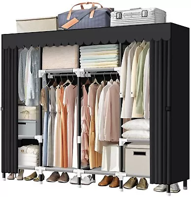 Portable Closet 67 Inch Wardrobe Closet For Hanging With 4 Hanging Rods 25Mm S • $112.93