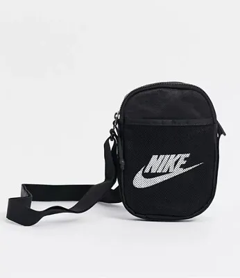 Nike Heritage Flight Bag Black Shoulder Bag Messenger Cross Body Bag OFFICIAL  • £22.99
