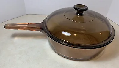 Corning Vision Amber Deep  10” Waffle Bottom Frying Pan Skillet & Lid • $30