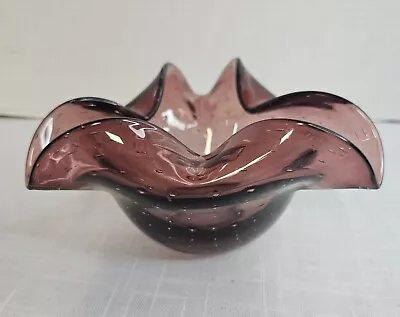 Vintage Murano Style Bullicante Amethyst Purple Art Glass Bowl Candy Dish. • $34.95