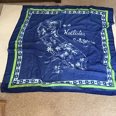 Women’s Hollister Light Weight Square Scarf Blue California Map Slightly Sheer • £14