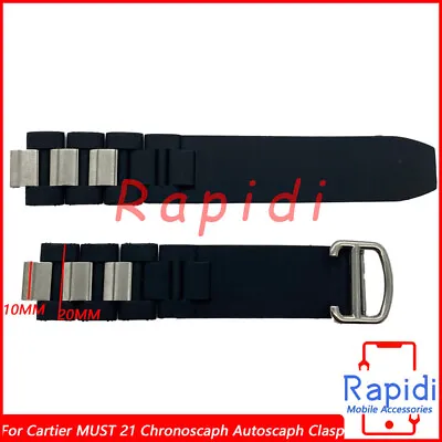 For Cartier 20MM Must 21 Chronoscaph Autoscaph CLASP Black Rubber Strap Band • $18.02