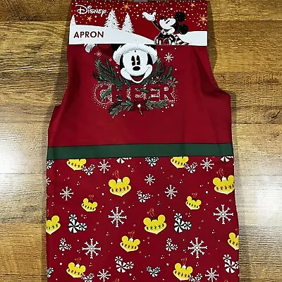 Disney Mickey Mouse Santa Hat Christmas Kitchen Baking Apron Cheer NEW Red • $21.24