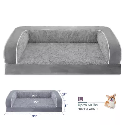 Large Dog Bed Orthopedic Foam 3Side Bolster Gray Pet Sofas With Removable Cover • $25.99